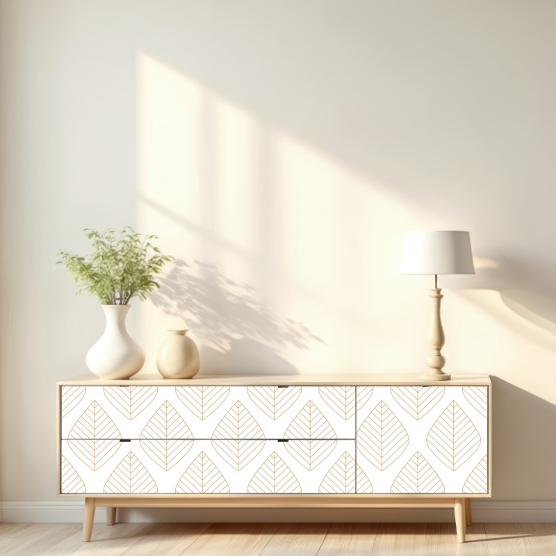 Naklejka repozycjonowalna elegancki złoty geometryczny wzór liści – Wallissimo® Naklejka repozycjonowalna elegancki złoty geometryczny wzór liści – Wallissimo®