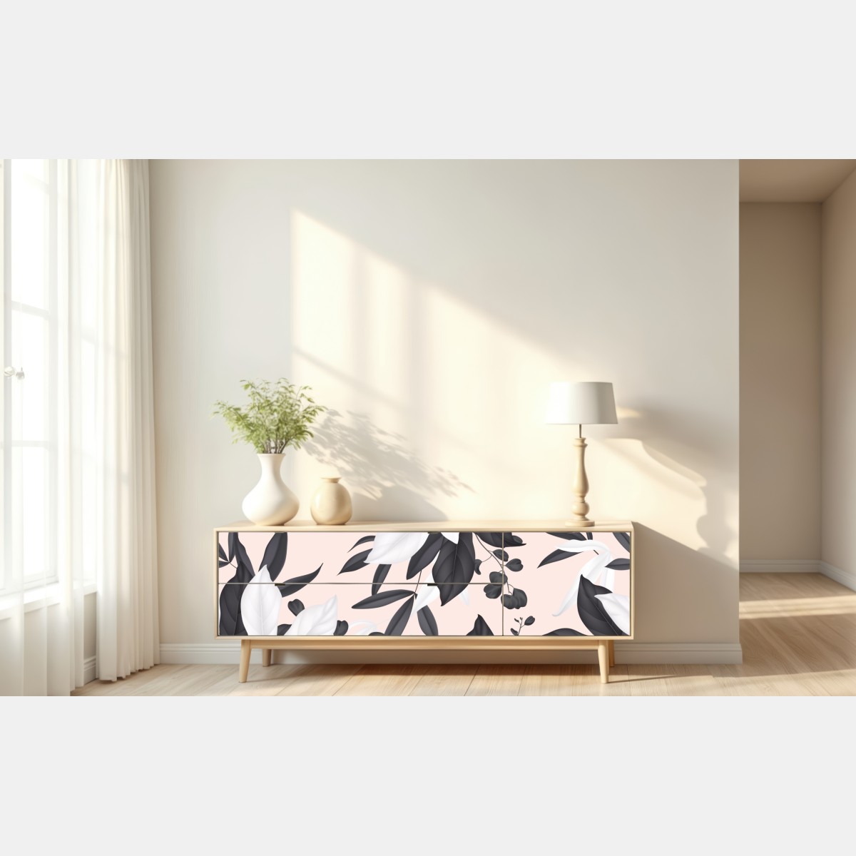 Naklejka repozycjonowalna delikatne pastelowe liście botaniczne – Wallissimo® Naklejka repozycjonowalna delikatne pastelowe liście botaniczne – Wallissimo®