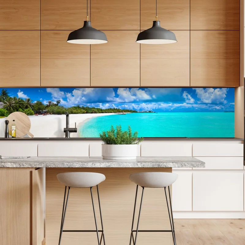 Naklejka repozycjonowalna Malediwy turkusowa plaża panorama – Wallissimo® Naklejka repozycjonowalna Malediwy turkusowa plaża panorama – Wallissimo®
