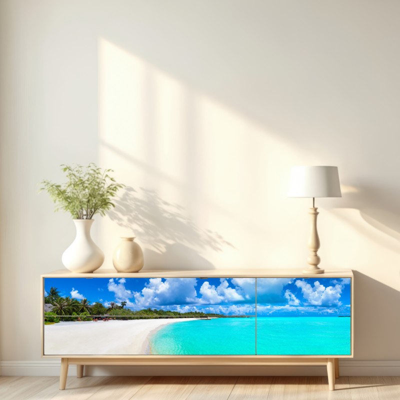 Naklejka repozycjonowalna Malediwy turkusowa plaża panorama – Wallissimo® Naklejka repozycjonowalna Malediwy turkusowa plaża panorama – Wallissimo®