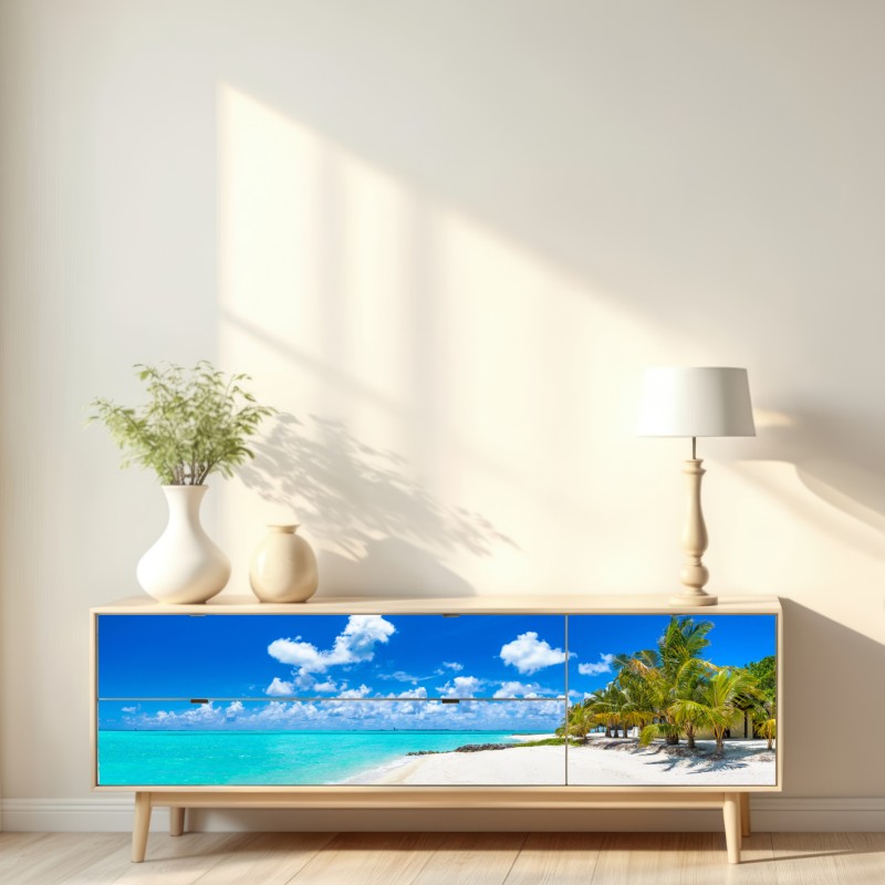 Naklejka repozycjonowalna Malediwy turkusowa plaża panorama – Wallissimo® Naklejka repozycjonowalna Malediwy turkusowa plaża panorama – Wallissimo®