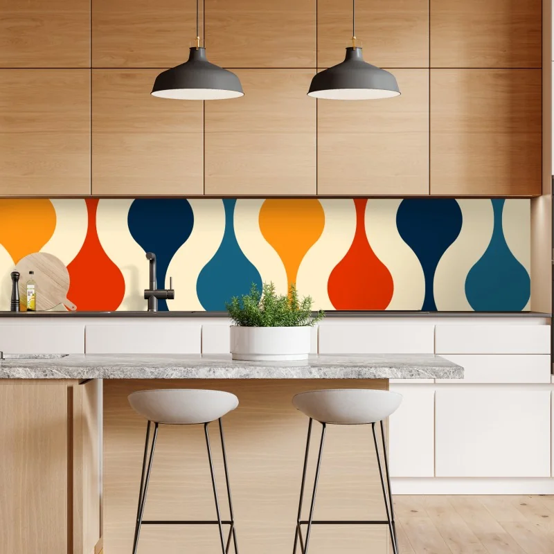 Naklejka repozycjonowalna retro falisty wzór mid-century