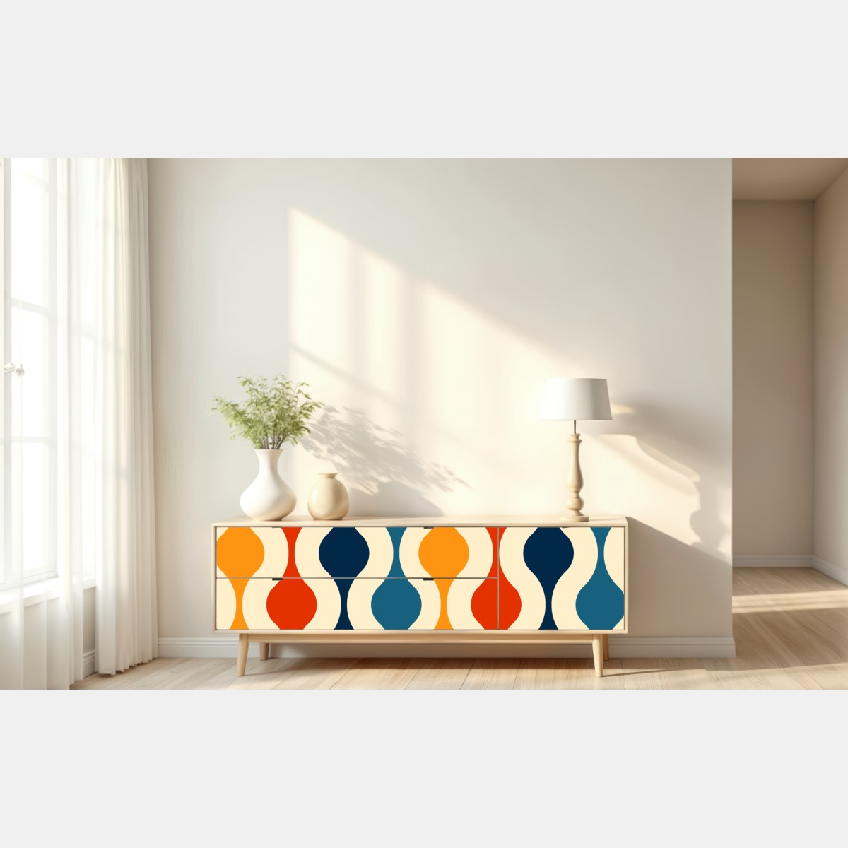 Naklejka repozycjonowalna retro falisty wzór mid-century – Wallissimo® Naklejka repozycjonowalna retro falisty wzór mid-century – Wallissimo®