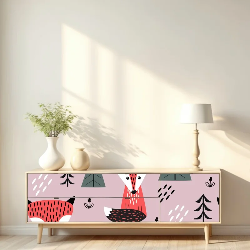 Naklejka repozycjonowalna zabawny wzór z lisami w lesie – Wallissimo® Naklejka repozycjonowalna zabawny wzór z lisami w lesie – Wallissimo®