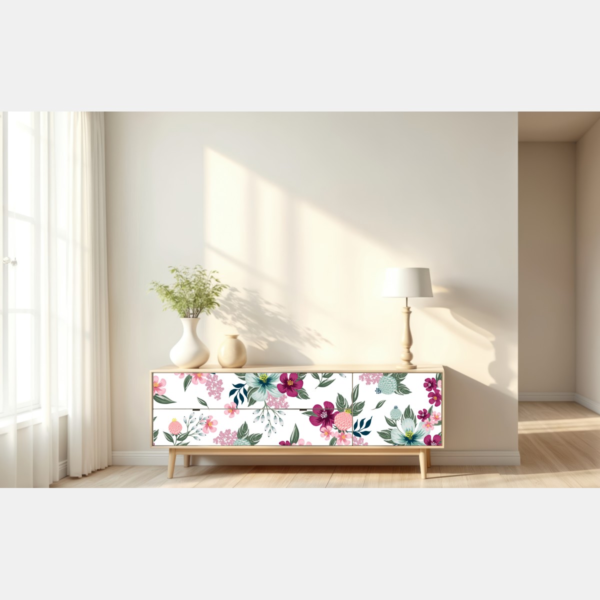 Naklejka repozycjonowalna pastelowy wzór kwiatowy – Wallissimo® Naklejka repozycjonowalna pastelowy wzór kwiatowy – Wallissimo®