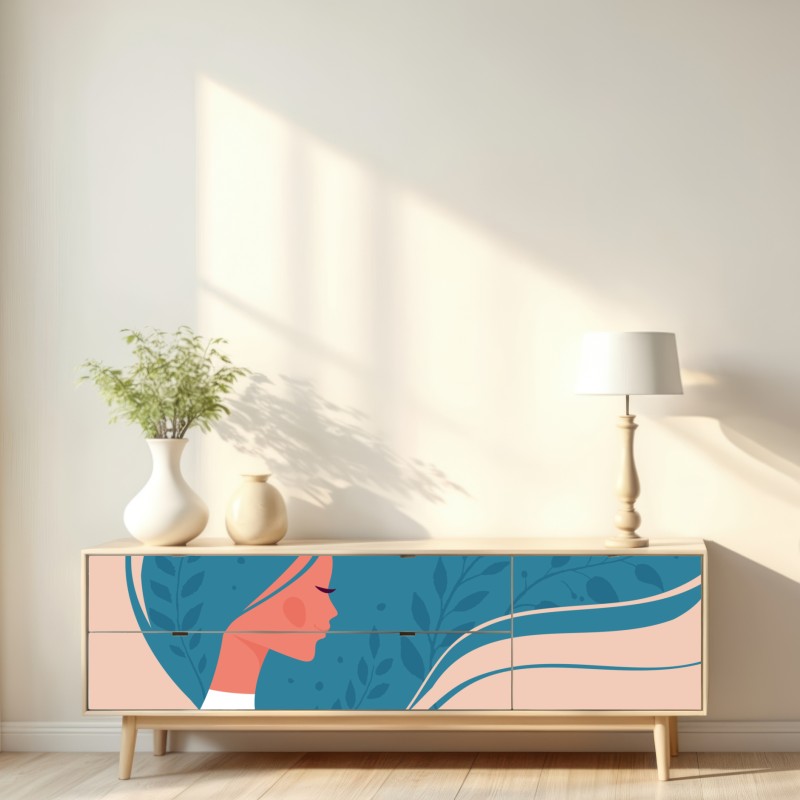 Naklejka repozycjonowalna spokojny kwiatowy profil z falującymi włosami – Wallissimo® Naklejka repozycjonowalna spokojny kwiatowy profil z falującymi włosami – Wallissimo®