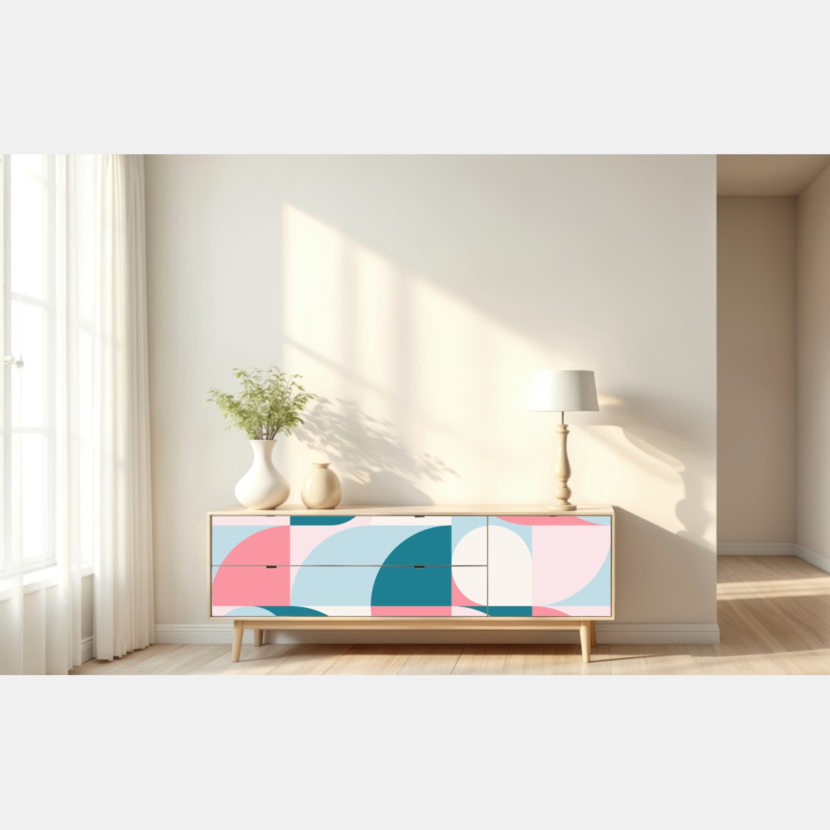 Naklejka repozycjonowalna pastelowa geometryczna mozaika – Wallissimo® Naklejka repozycjonowalna pastelowa geometryczna mozaika – Wallissimo®