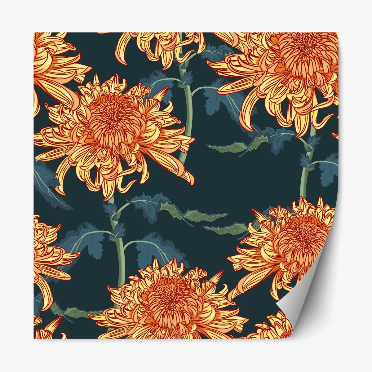 Naklejka repozycjonowalna złota chryzantema botaniczny wzór – Wallissimo® Naklejka repozycjonowalna złota chryzantema botaniczny wzór – Wallissimo®