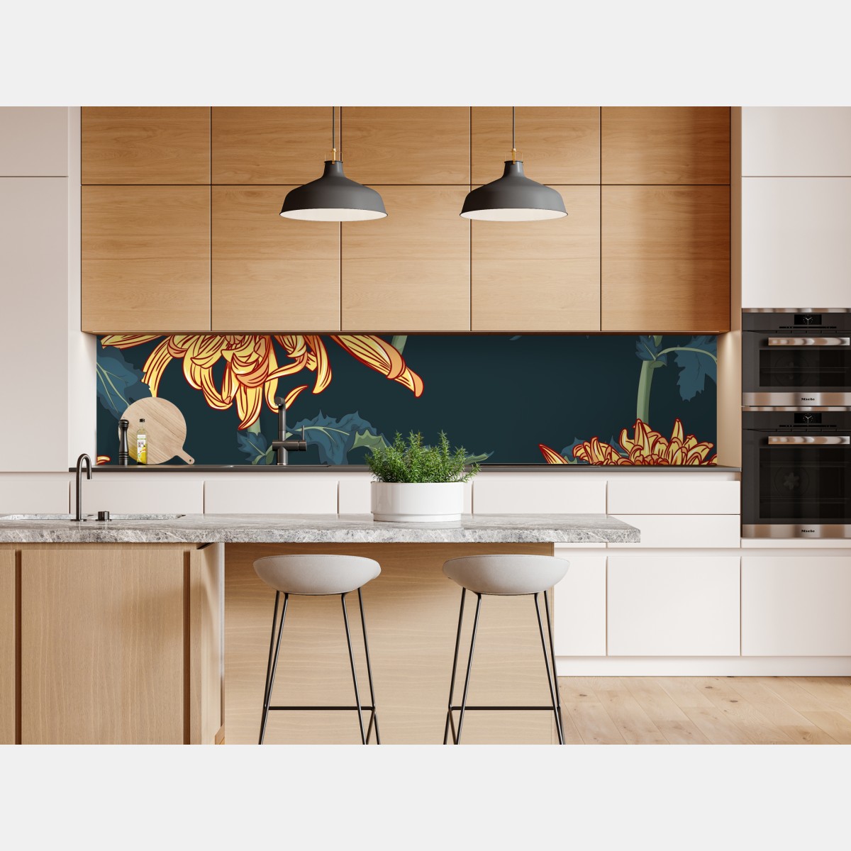 Naklejka repozycjonowalna złota chryzantema botaniczny wzór – Wallissimo® Naklejka repozycjonowalna złota chryzantema botaniczny wzór – Wallissimo®