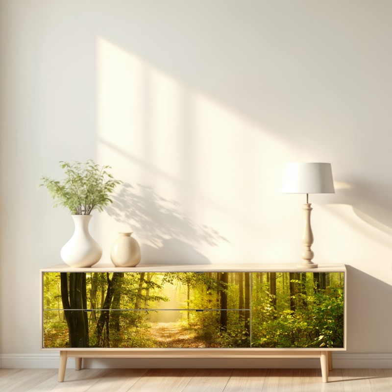 Naklejka repozycjonowalna słoneczna leśna ścieżka jesienią – Wallissimo® Naklejka repozycjonowalna słoneczna leśna ścieżka jesienią – Wallissimo®