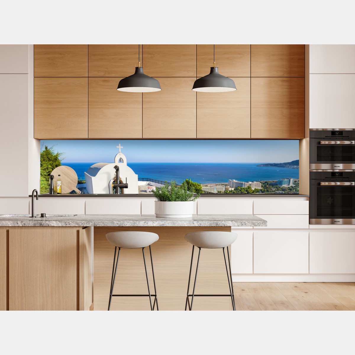 Naklejka repozycjonowalna biała kaplica z widokiem na morze w Faliraki – Wallissimo® Naklejka repozycjonowalna biała kaplica z widokiem na morze w Faliraki – Wallissimo®