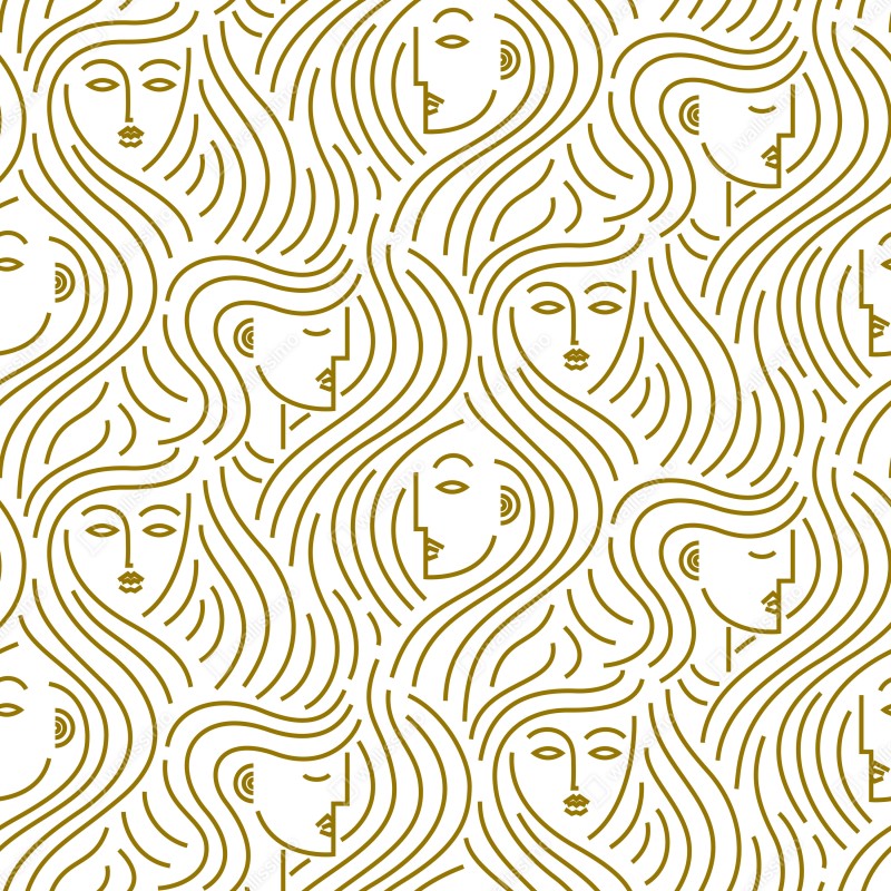 Naklejka repozycjonowalna złote fale i abstrakcyjne twarze bezszwowy wzór – Wallissimo® Naklejka repozycjonowalna złote fale i abstrakcyjne twarze bezszwowy wzór – Wallissimo®