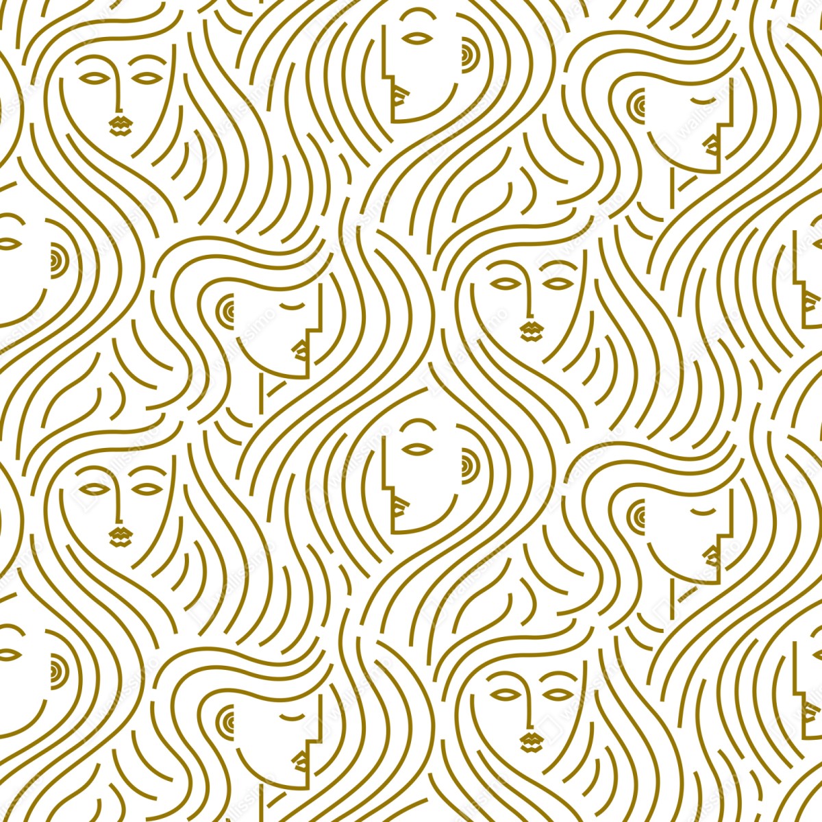 Naklejka repozycjonowalna złote fale i abstrakcyjne twarze bezszwowy wzór – Wallissimo® Naklejka repozycjonowalna złote fale i abstrakcyjne twarze bezszwowy wzór – Wallissimo®