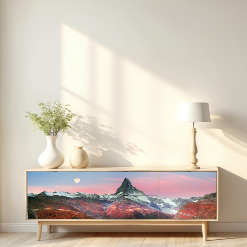 Naklejka repozycjonowalna jesienna panorama Matterhornu przy zachodzie słońca – Wallissimo® Naklejka repozycjonowalna jesienna panorama Matterhornu przy zachodzie słońca – Wallissimo®