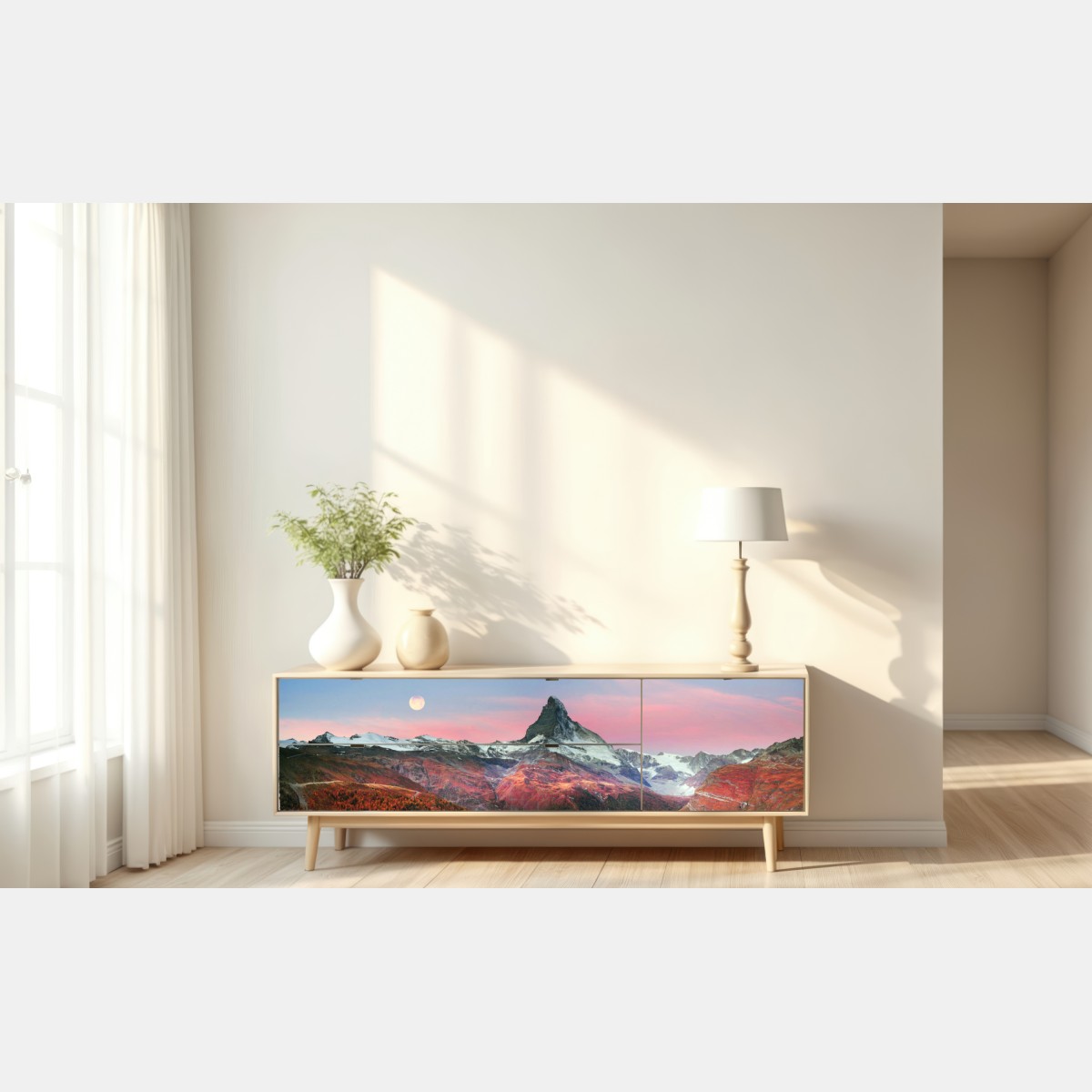 Naklejka repozycjonowalna jesienna panorama Matterhornu przy zachodzie słońca – Wallissimo® Naklejka repozycjonowalna jesienna panorama Matterhornu przy zachodzie słońca – Wallissimo®