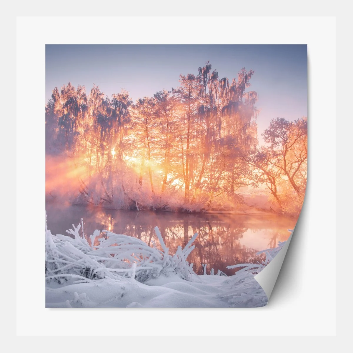 Naklejka repozycjonowalna zimowy wschód słońca nad zamarzniętą rzeką – Wallissimo® Naklejka repozycjonowalna zimowy wschód słońca nad zamarzniętą rzeką – Wallissimo®