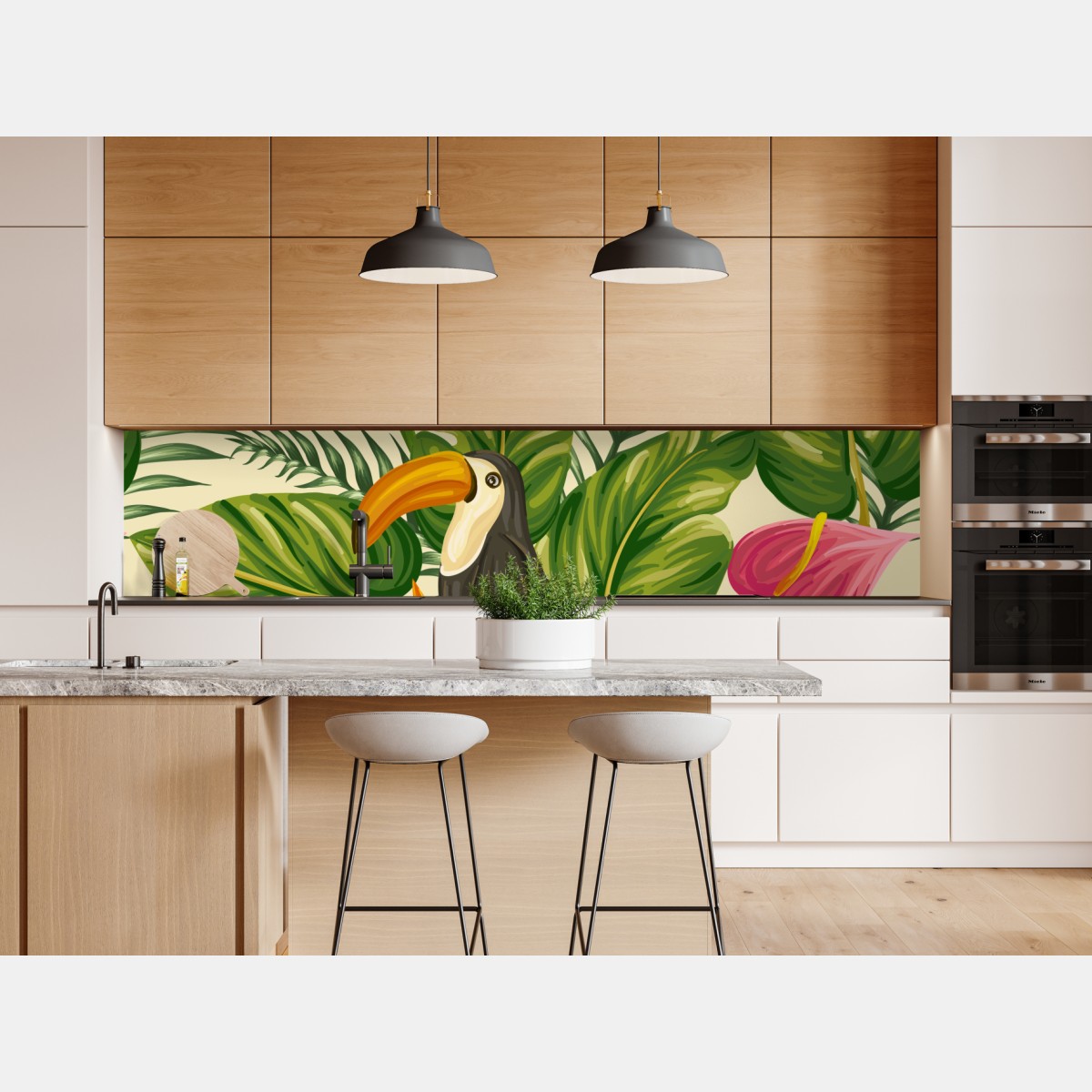 Naklejka repozycjonowalna tropikalny wzór botaniczny z tukanem – Wallissimo® Naklejka repozycjonowalna tropikalny wzór botaniczny z tukanem – Wallissimo®