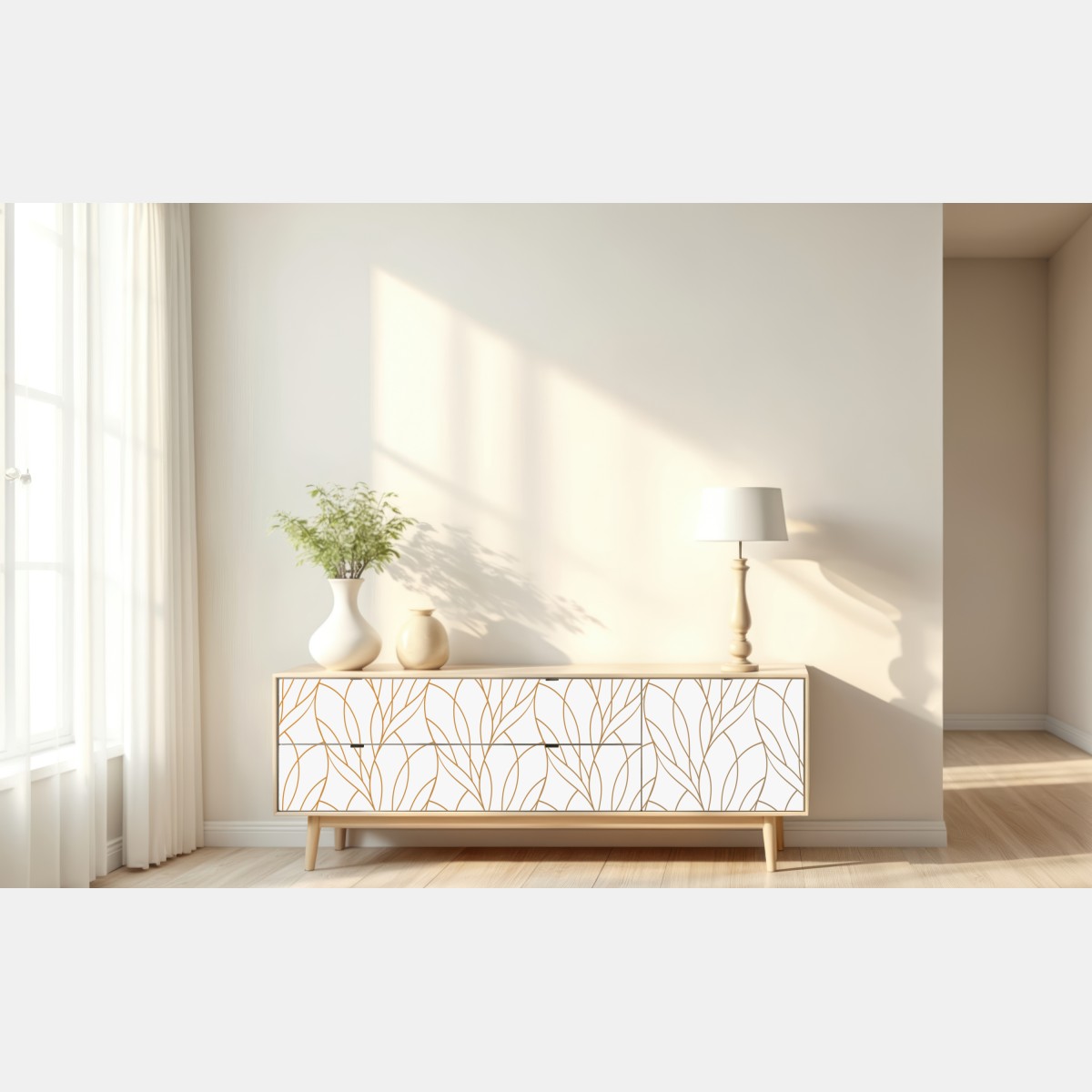 Naklejka repozycjonowalna złoty wzór liści na białym tle – Wallissimo® Naklejka repozycjonowalna złoty wzór liści na białym tle – Wallissimo®