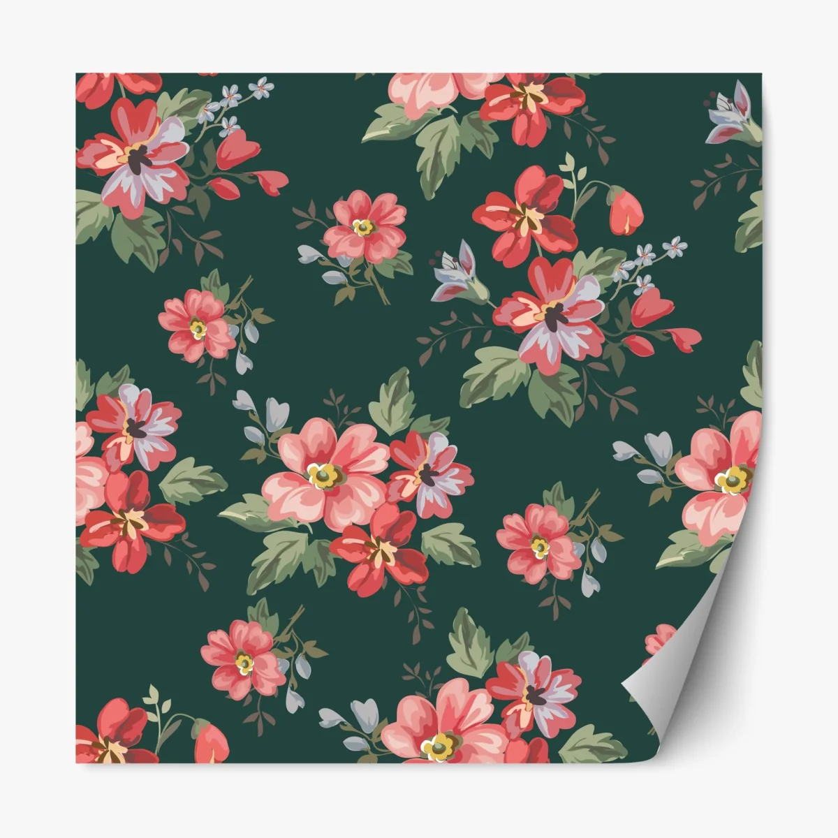 Naklejka repozycjonowalna vintage różowy wzór kwiatowy na głębokiej zieleni – Wallissimo® Naklejka repozycjonowalna vintage różowy wzór kwiatowy na głębokiej zieleni – Wallissimo®