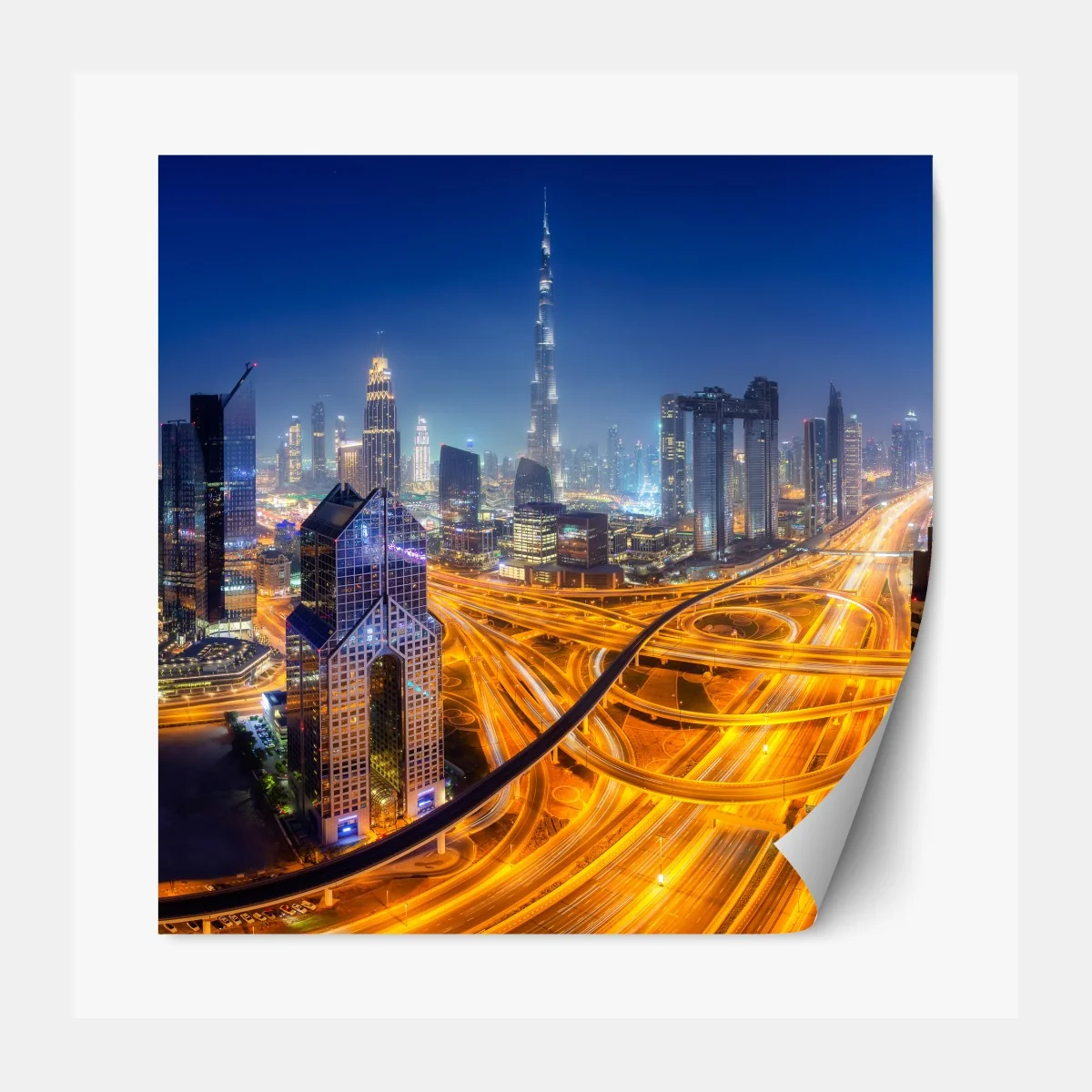 Naklejka repozycjonowalna panorama nocnego Dubaju – Wallissimo® Naklejka repozycjonowalna panorama nocnego Dubaju – Wallissimo®