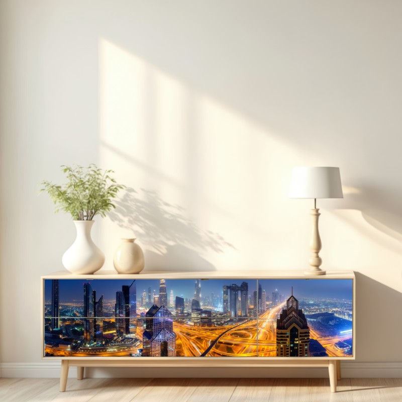 Naklejka repozycjonowalna panorama nocnego Dubaju – Wallissimo® Naklejka repozycjonowalna panorama nocnego Dubaju – Wallissimo®