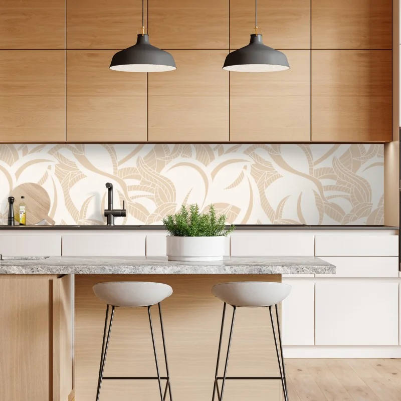 Naklejka repozycjonowalna beżowy liściasty wzór botaniczny – Wallissimo® Naklejka repozycjonowalna beżowy liściasty wzór botaniczny – Wallissimo®