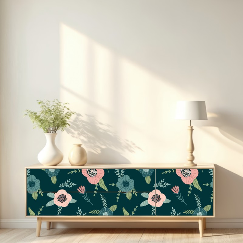 Naklejka repozycjonowalna pastelowy botaniczny wzór kwiatowy – Wallissimo® Naklejka repozycjonowalna pastelowy botaniczny wzór kwiatowy – Wallissimo®