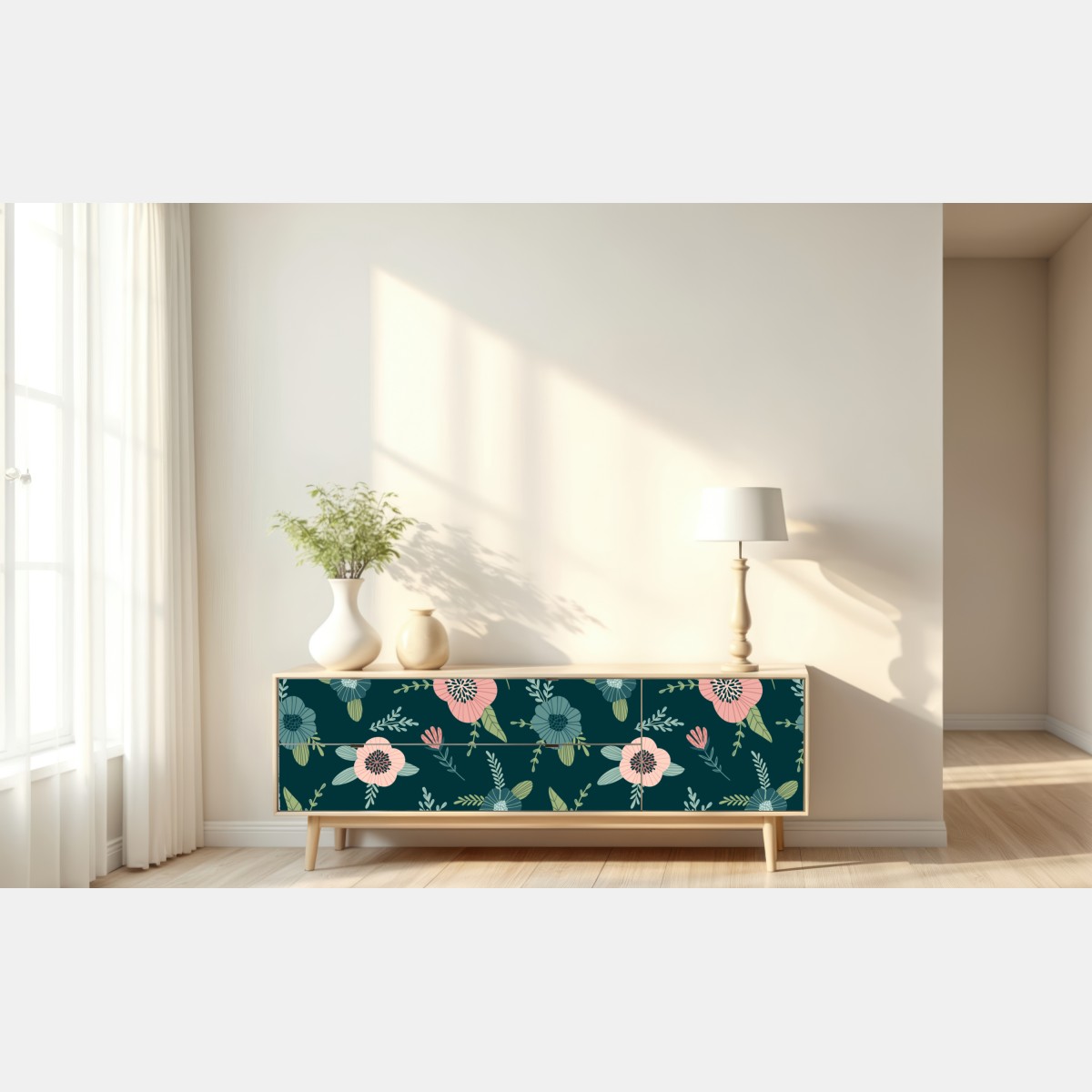 Naklejka repozycjonowalna pastelowy botaniczny wzór kwiatowy – Wallissimo® Naklejka repozycjonowalna pastelowy botaniczny wzór kwiatowy – Wallissimo®