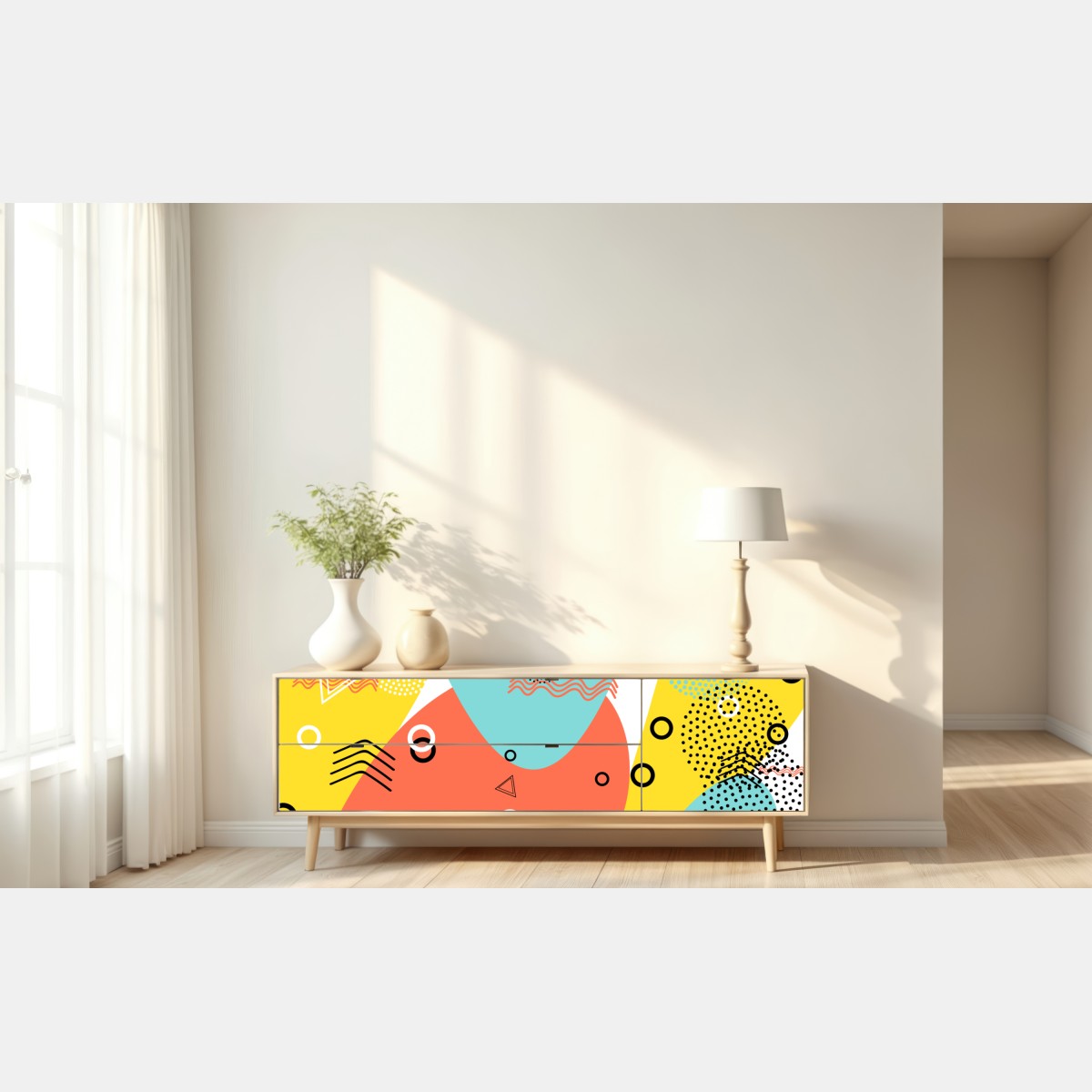 Naklejka repozycjonowalna radosny geometryczny wzór – Wallissimo® Naklejka repozycjonowalna radosny geometryczny wzór – Wallissimo®