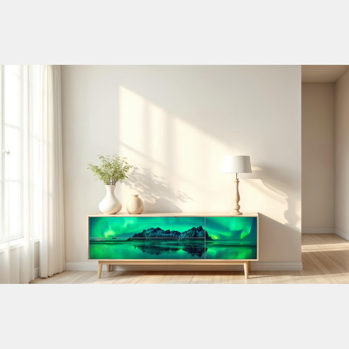 Naklejka repozycjonowalna zorza nad Vestrahornem, Stokksnes – Wallissimo® Naklejka repozycjonowalna zorza nad Vestrahornem, Stokksnes – Wallissimo®