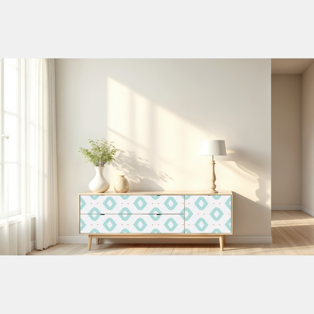 Naklejka repozycjonowalna turkusowy geometryczny wzór rombów – Wallissimo® Naklejka repozycjonowalna turkusowy geometryczny wzór rombów – Wallissimo®