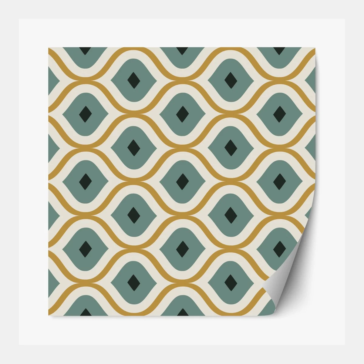 Naklejka repozycjonowalna niebiesko-złoty geometryczny ornament – Wallissimo® Naklejka repozycjonowalna niebiesko-złoty geometryczny ornament – Wallissimo®