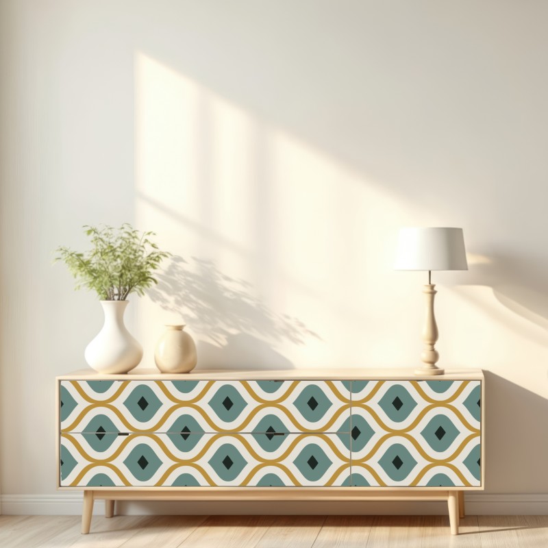 Naklejka repozycjonowalna niebiesko-złoty geometryczny ornament – Wallissimo® Naklejka repozycjonowalna niebiesko-złoty geometryczny ornament – Wallissimo®