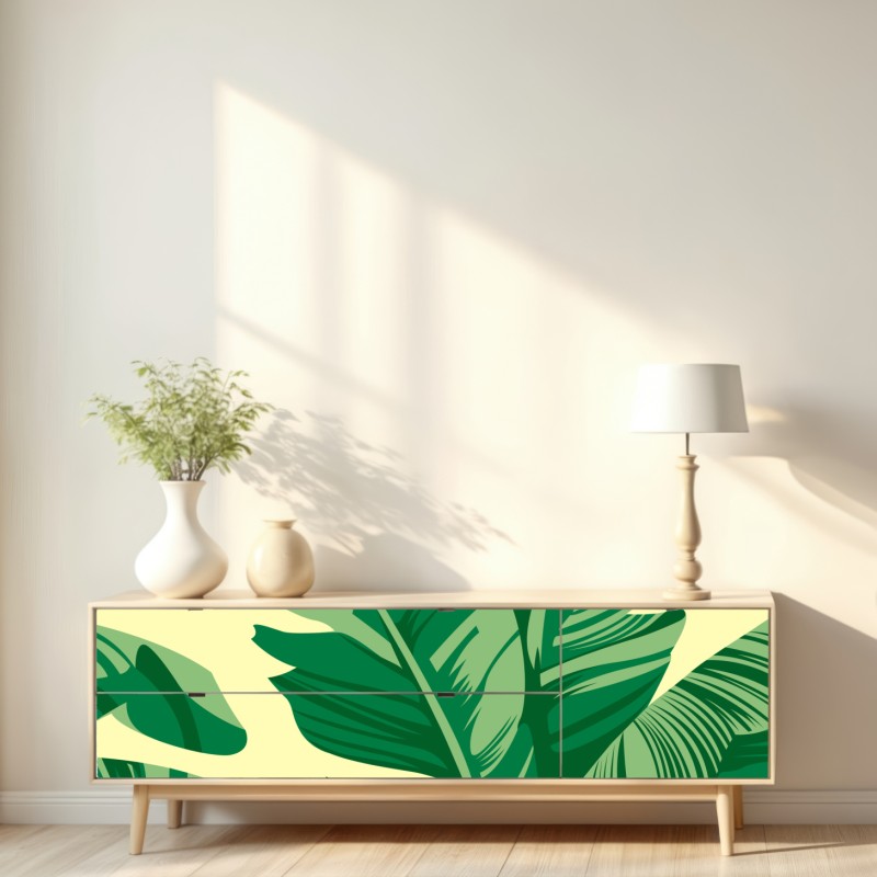 Naklejka repozycjonowalna wzór liści bananowca – Wallissimo® Naklejka repozycjonowalna wzór liści bananowca – Wallissimo®