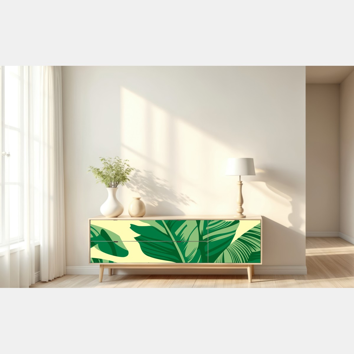 Naklejka repozycjonowalna wzór liści bananowca – Wallissimo® Naklejka repozycjonowalna wzór liści bananowca – Wallissimo®