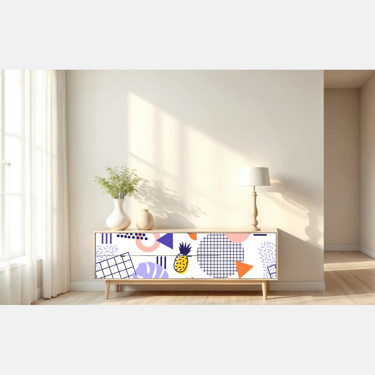 Naklejka repozycjonowalna zabawny tropikalny wzór geometryczny – Wallissimo® Naklejka repozycjonowalna zabawny tropikalny wzór geometryczny – Wallissimo®