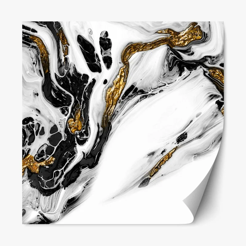 Naklejka repozycjonowalna czarno-biała abstrakcja ze złotymi żyłami