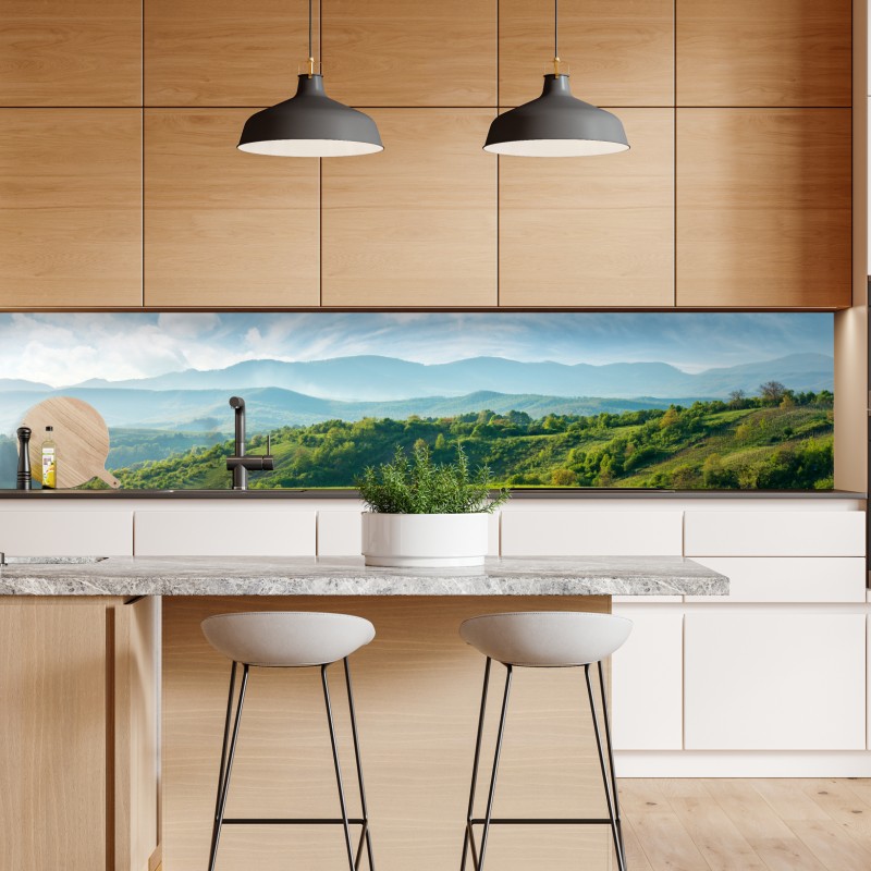 Naklejka repozycjonowalna słoneczna uliczka nad morzem z widokiem na zatokę – Wallissimo®