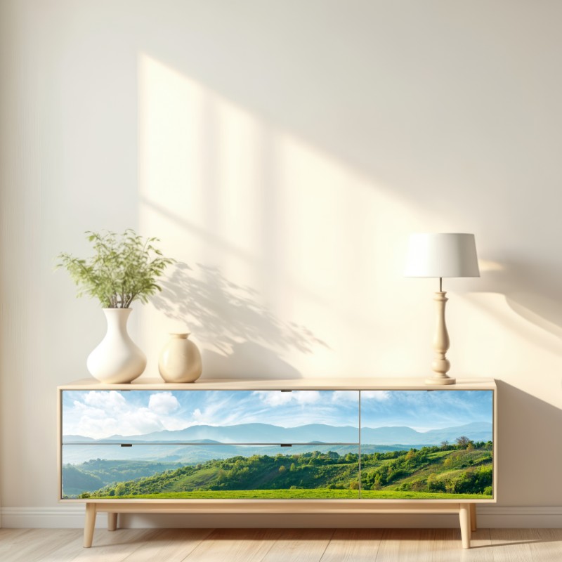 Naklejka repozycjonowalna panorama wiosennych gór Rumunii – Wallissimo® Naklejka repozycjonowalna panorama wiosennych gór Rumunii – Wallissimo®