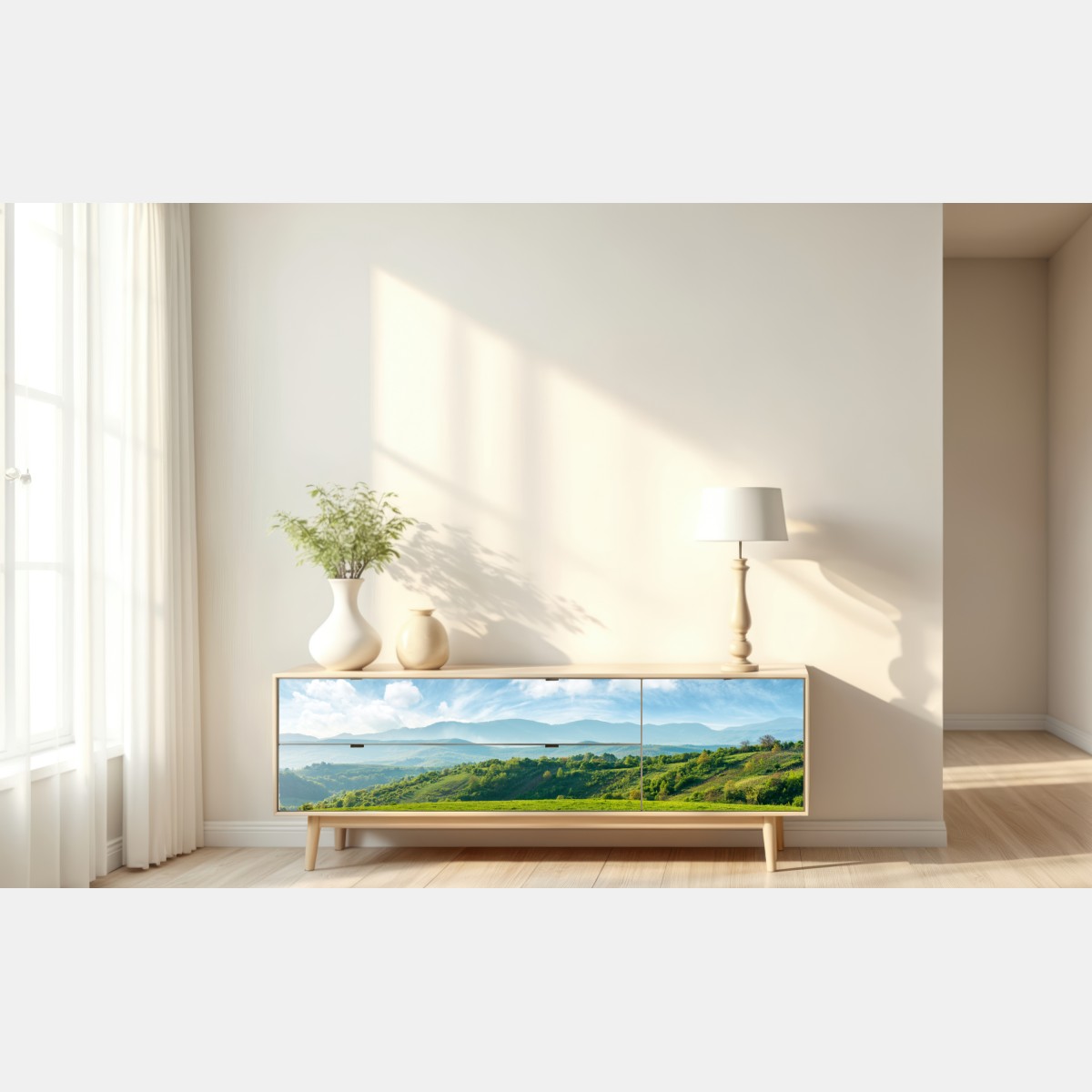 Naklejka repozycjonowalna panorama wiosennych gór Rumunii – Wallissimo® Naklejka repozycjonowalna panorama wiosennych gór Rumunii – Wallissimo®