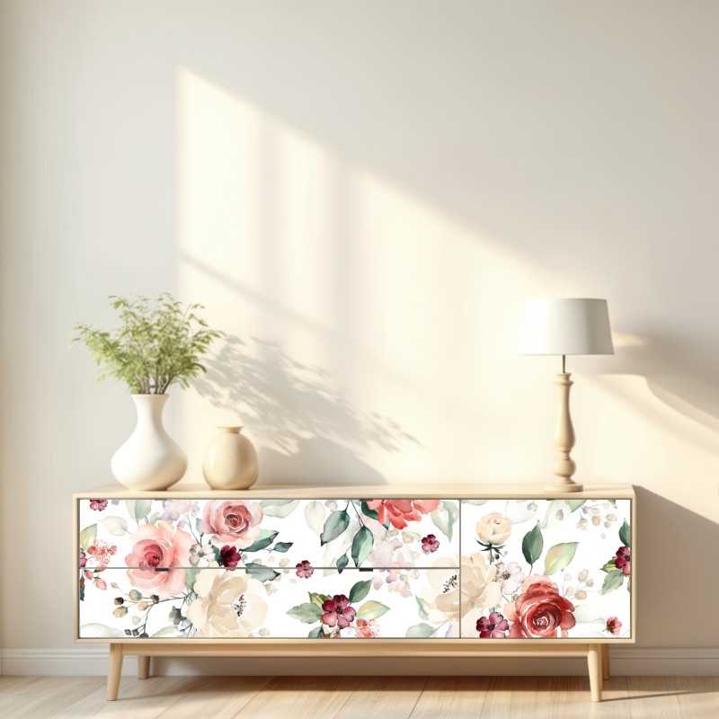 Naklejka repozycjonowalna delikatny akwarelowy wzór róż – Wallissimo® Naklejka repozycjonowalna delikatny akwarelowy wzór róż – Wallissimo®