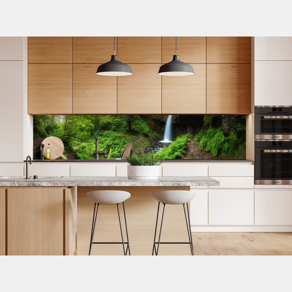 Naklejka repozycjonowalna bujny leśny wodospad panorama – Wallissimo® Naklejka repozycjonowalna bujny leśny wodospad panorama – Wallissimo®