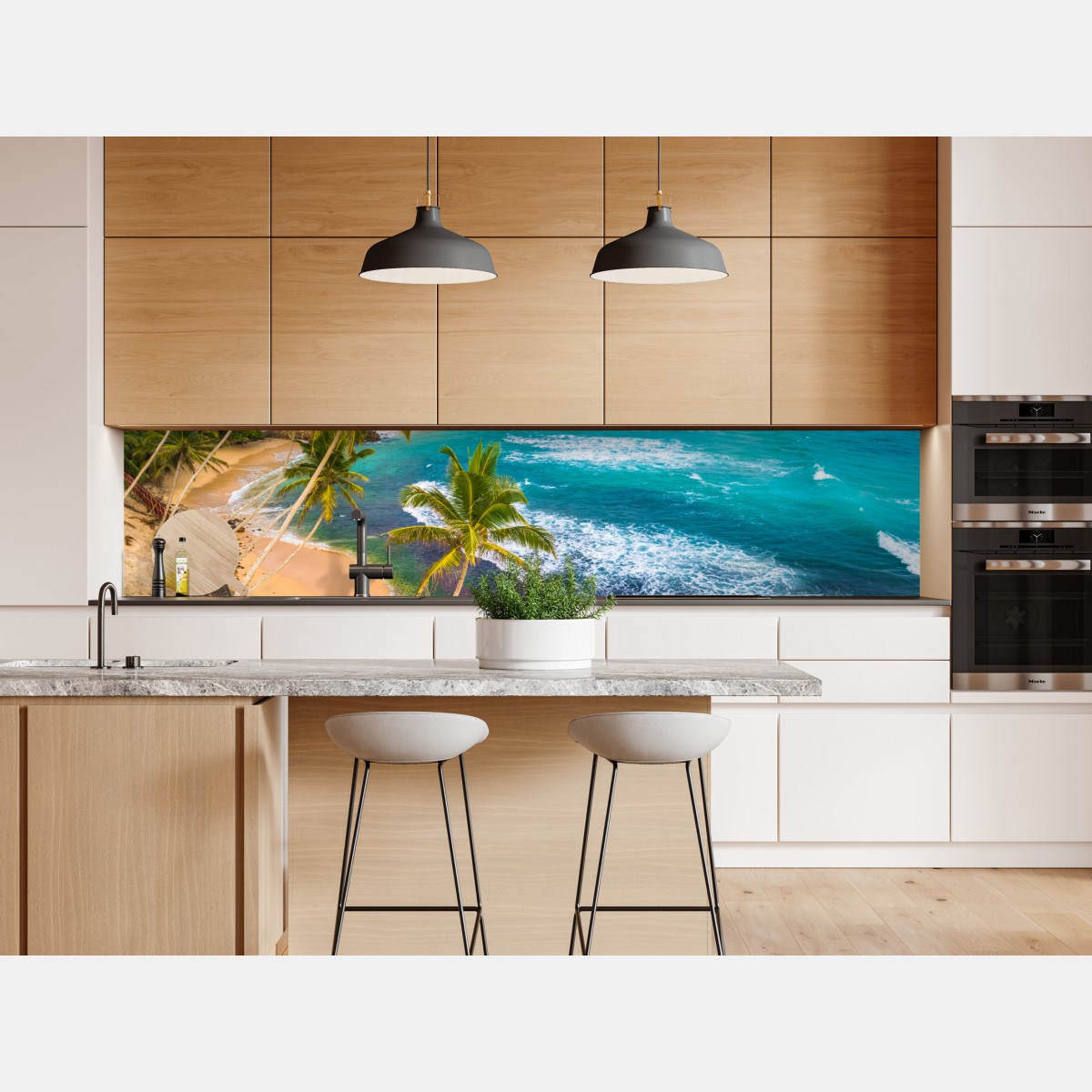 Naklejka repozycjonowalna turkusowe tropikalne wybrzeże z palmami – Wallissimo® Naklejka repozycjonowalna turkusowe tropikalne wybrzeże z palmami – Wallissimo®