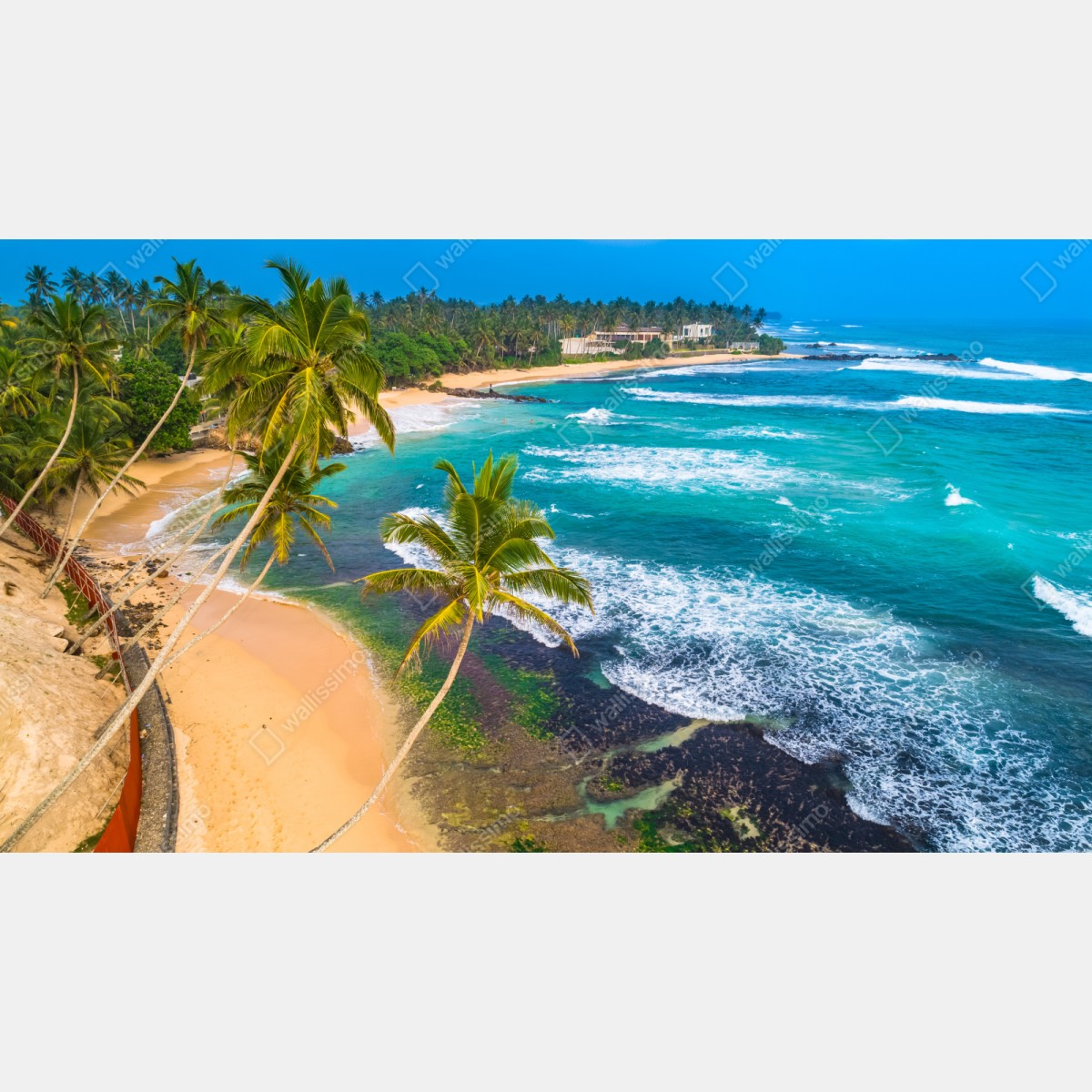 Naklejka repozycjonowalna turkusowe tropikalne wybrzeże z palmami – Wallissimo® Naklejka repozycjonowalna turkusowe tropikalne wybrzeże z palmami – Wallissimo®