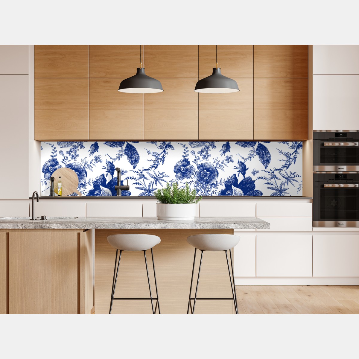 Naklejka repozycjonowalna niebieski kwiatowy wzór toile – Wallissimo® Naklejka repozycjonowalna niebieski kwiatowy wzór toile – Wallissimo®