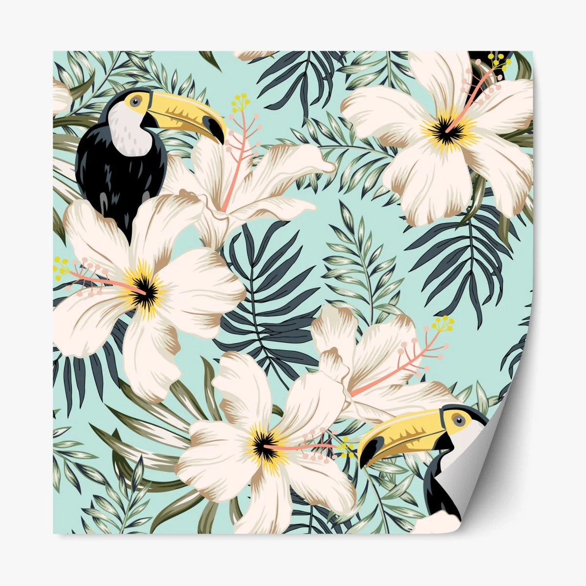 Naklejka repozycjonowalna tropikalny wzór z tukanem i kwiatami – Wallissimo® Naklejka repozycjonowalna tropikalny wzór z tukanem i kwiatami – Wallissimo®