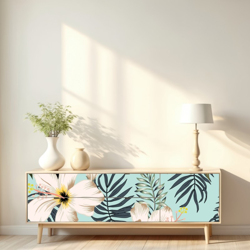 Naklejka repozycjonowalna tropikalny wzór z tukanem i kwiatami – Wallissimo® Naklejka repozycjonowalna tropikalny wzór z tukanem i kwiatami – Wallissimo®