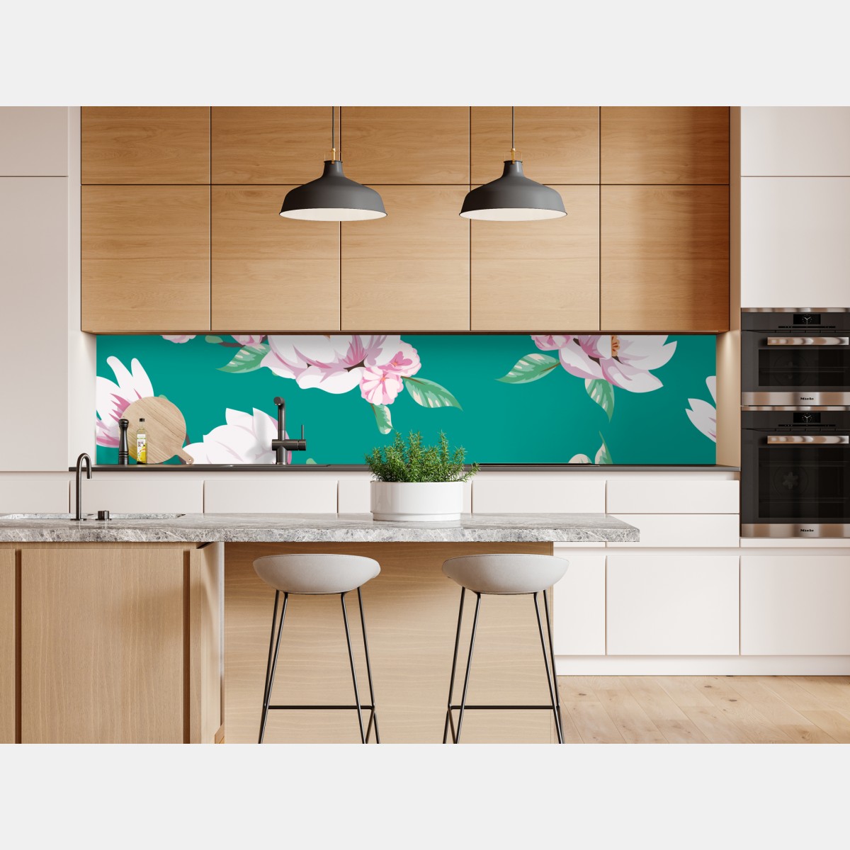 Naklejka repozycjonowalna pastelowy wzór magnolii na turkusowym tle – Wallissimo® Naklejka repozycjonowalna pastelowy wzór magnolii na turkusowym tle – Wallissimo®