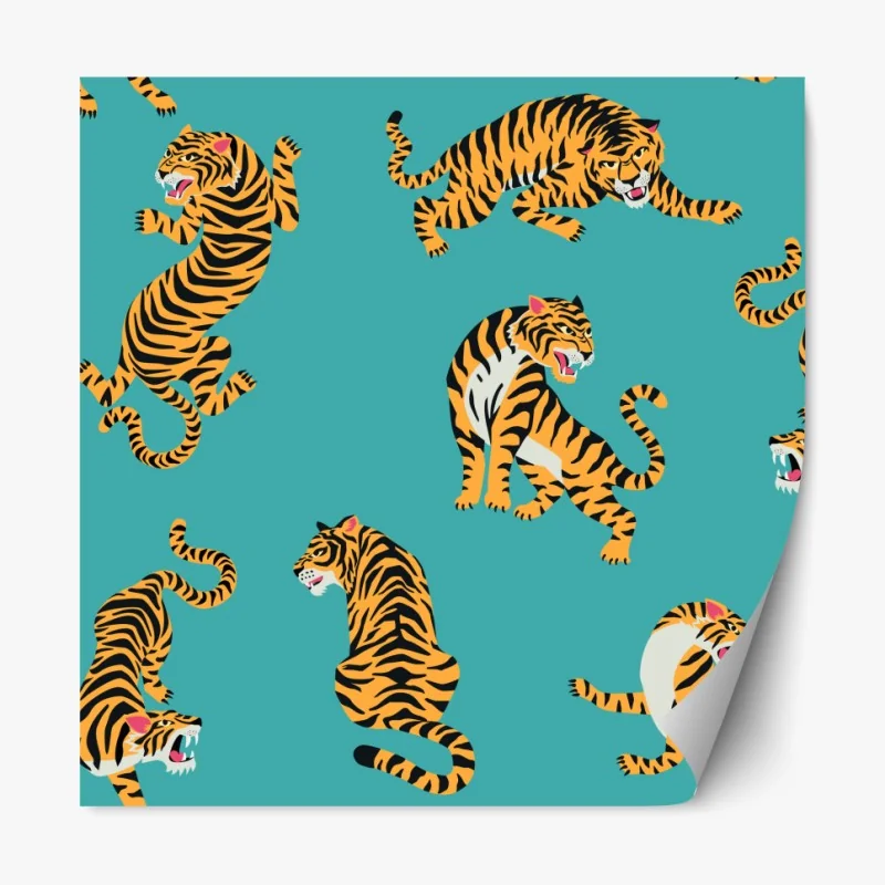 Naklejka repozycjonowalna stylizowany motyw tygrysa na turkusowym tle