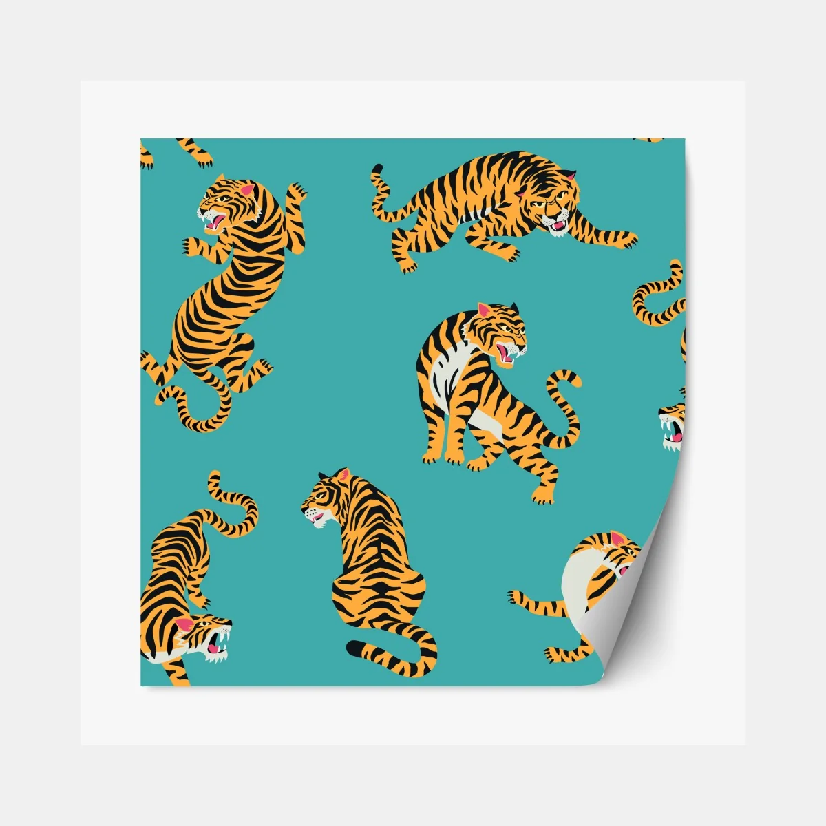 Naklejka repozycjonowalna stylizowany motyw tygrysa na turkusowym tle – Wallissimo® Naklejka repozycjonowalna stylizowany motyw tygrysa na turkusowym tle – Wallissimo®